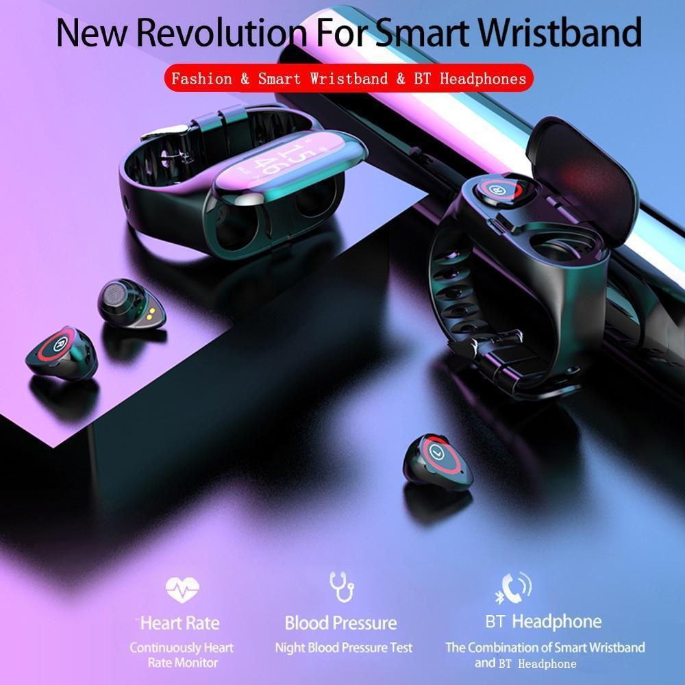2 in 1 Smart Watch with Bluetooth 5.0 Earbuds - Trackbuds