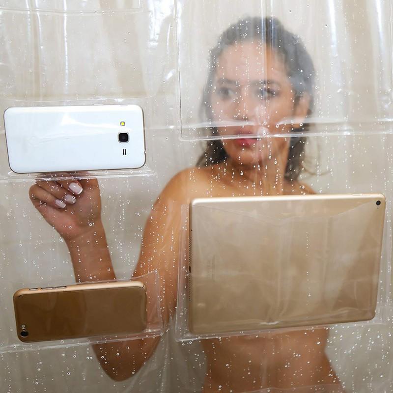 Clear Shower Curtain with Pockets
